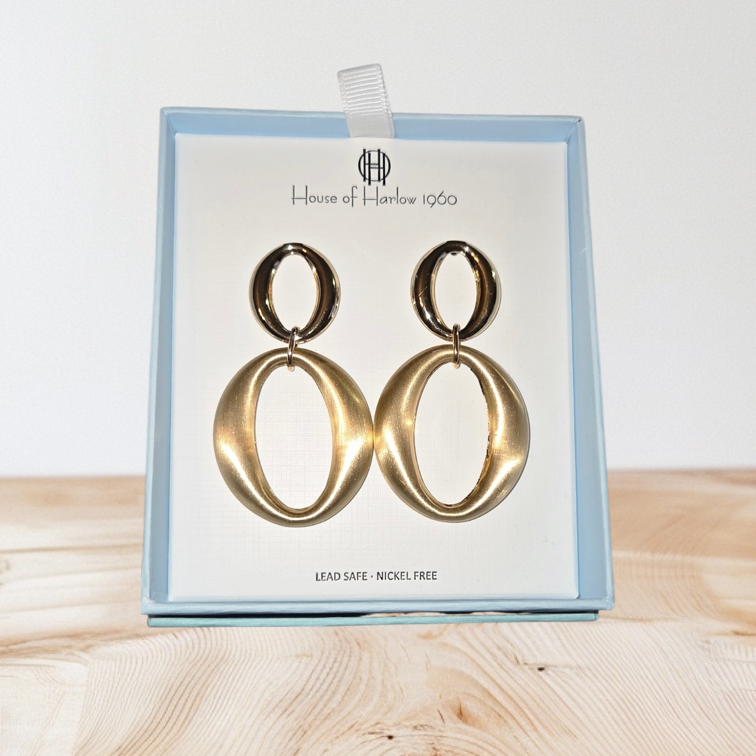 House Of Harlow 1960 Brushed Gold Linked Oval Earrings, Nib